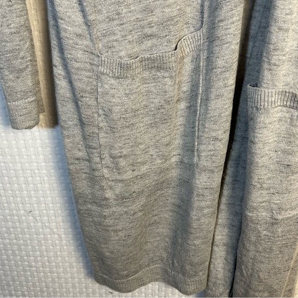 Uniqlo Womens L Gray Cardigan Long-Line Lightweight Open Linen Rayon Pockets - Picture 8 of 11